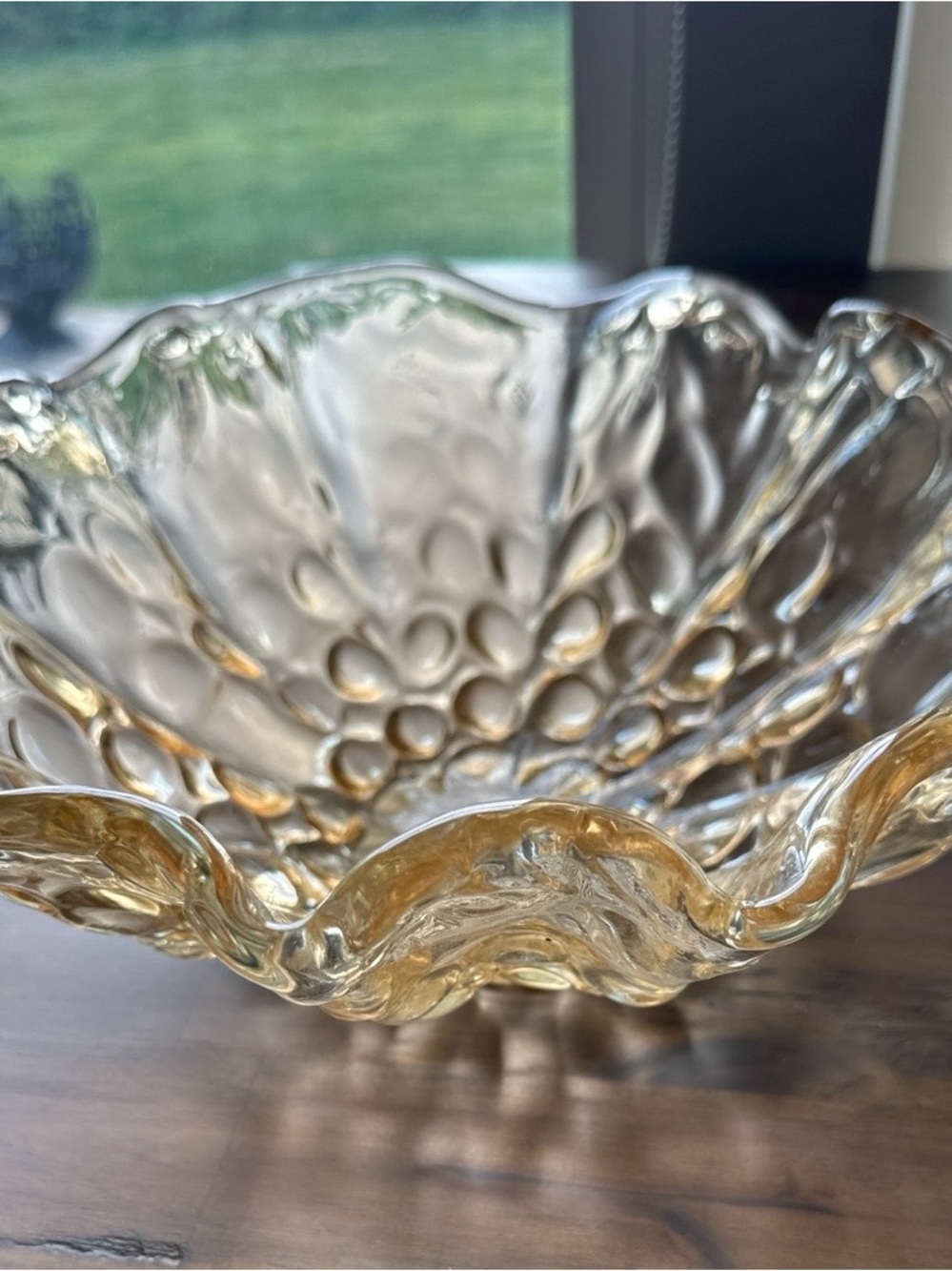 Vintage Italian Art Glass Ruffled Bowl w/ Murano Technique Label